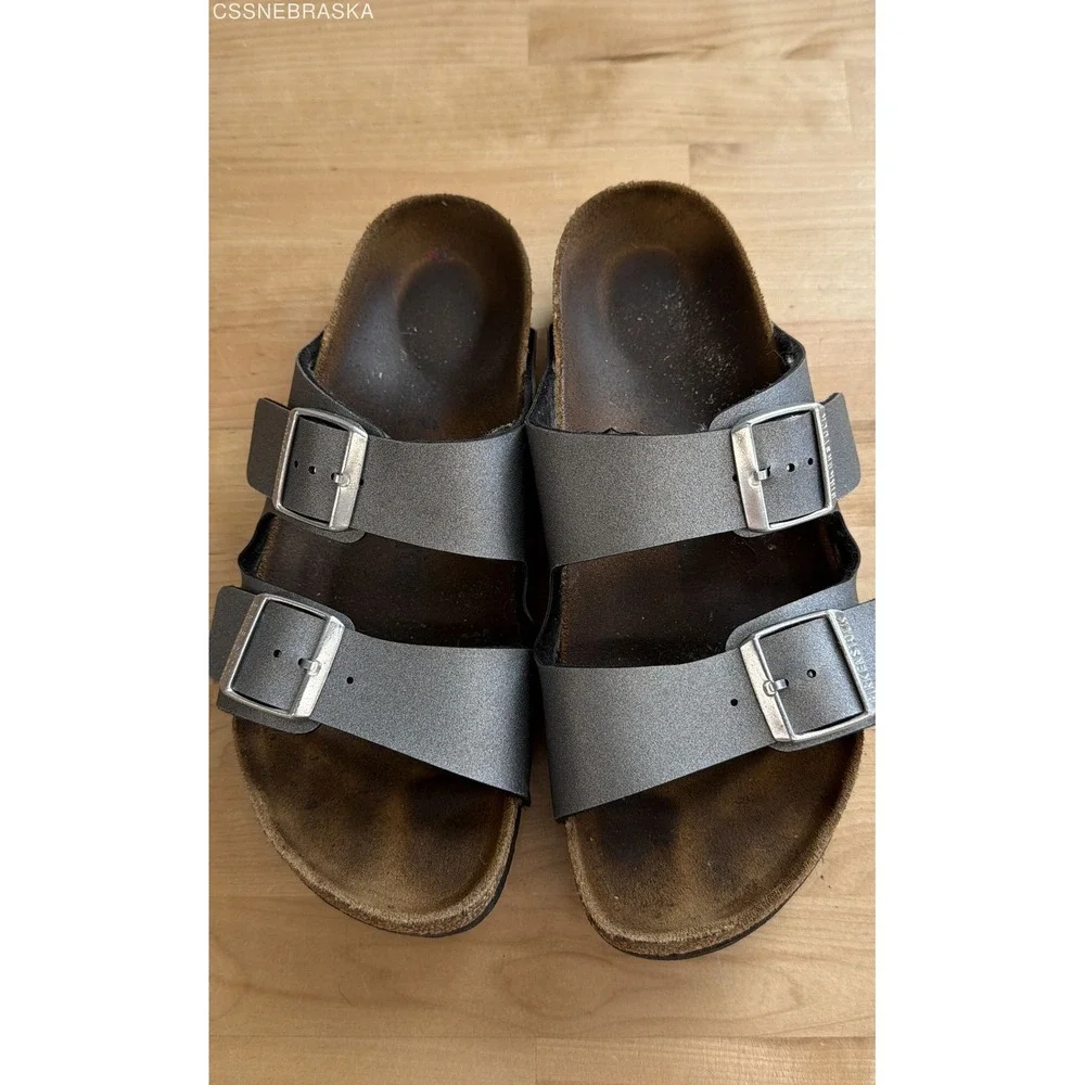 Birkenstock Arizona Metallic Silver Grey Two Strap Sandals Womens 10 EU 41